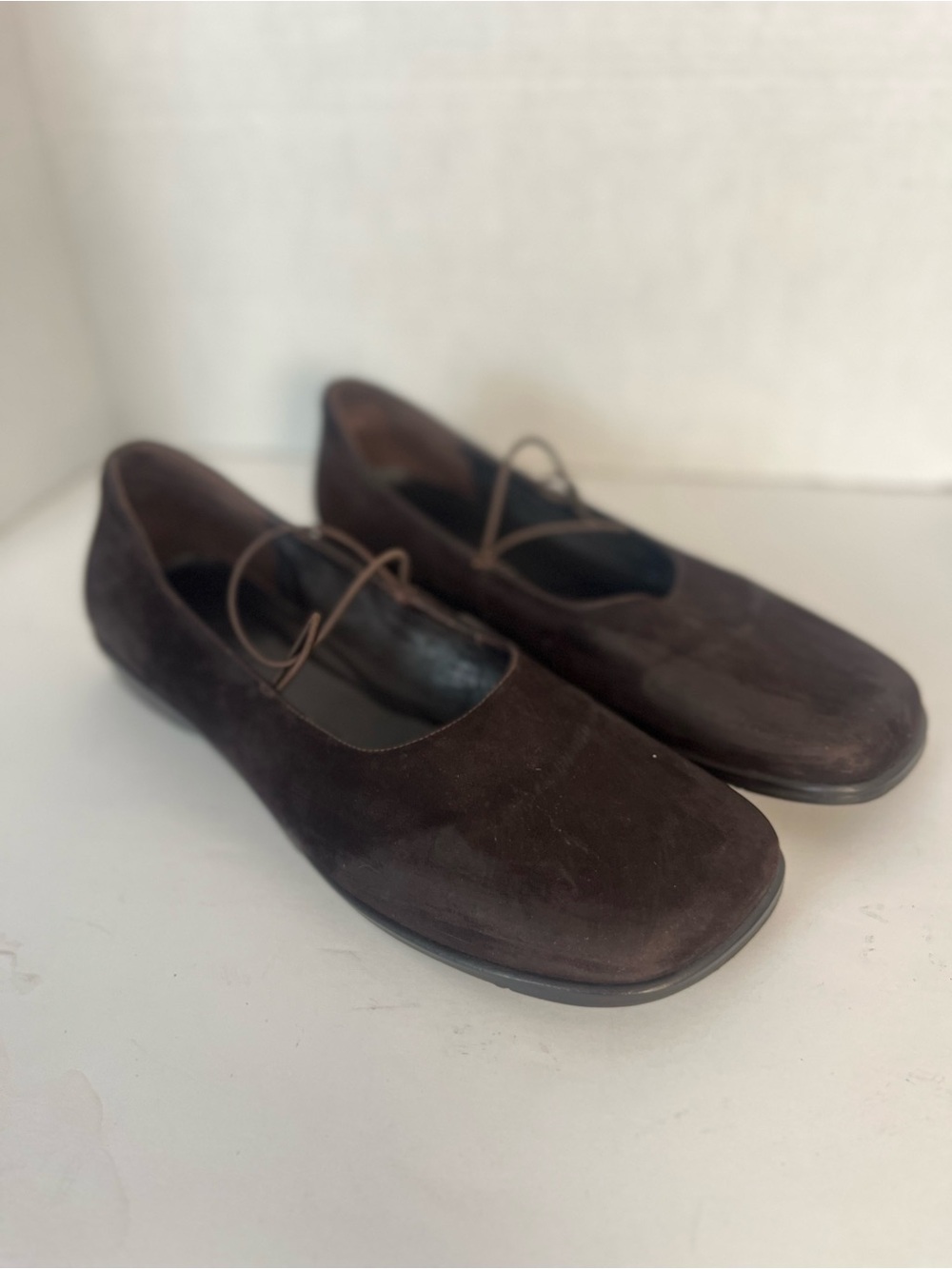 J Jill Brown Suede Ballet Flat Size 11 Chocolate Brown Square Toe Slip On Preppy